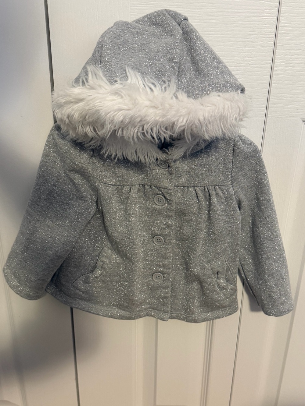 Gymboree Kids Sparkle Gray Hooded Coat with Faux Fur Trim